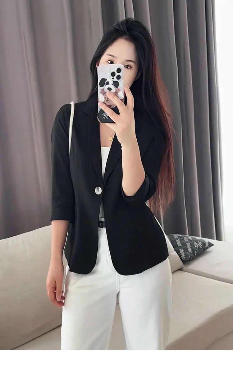 Spring and summer new high-end suit jacket, solid color 4/3 sleeves, professional style, temperament, casual suit, women's top