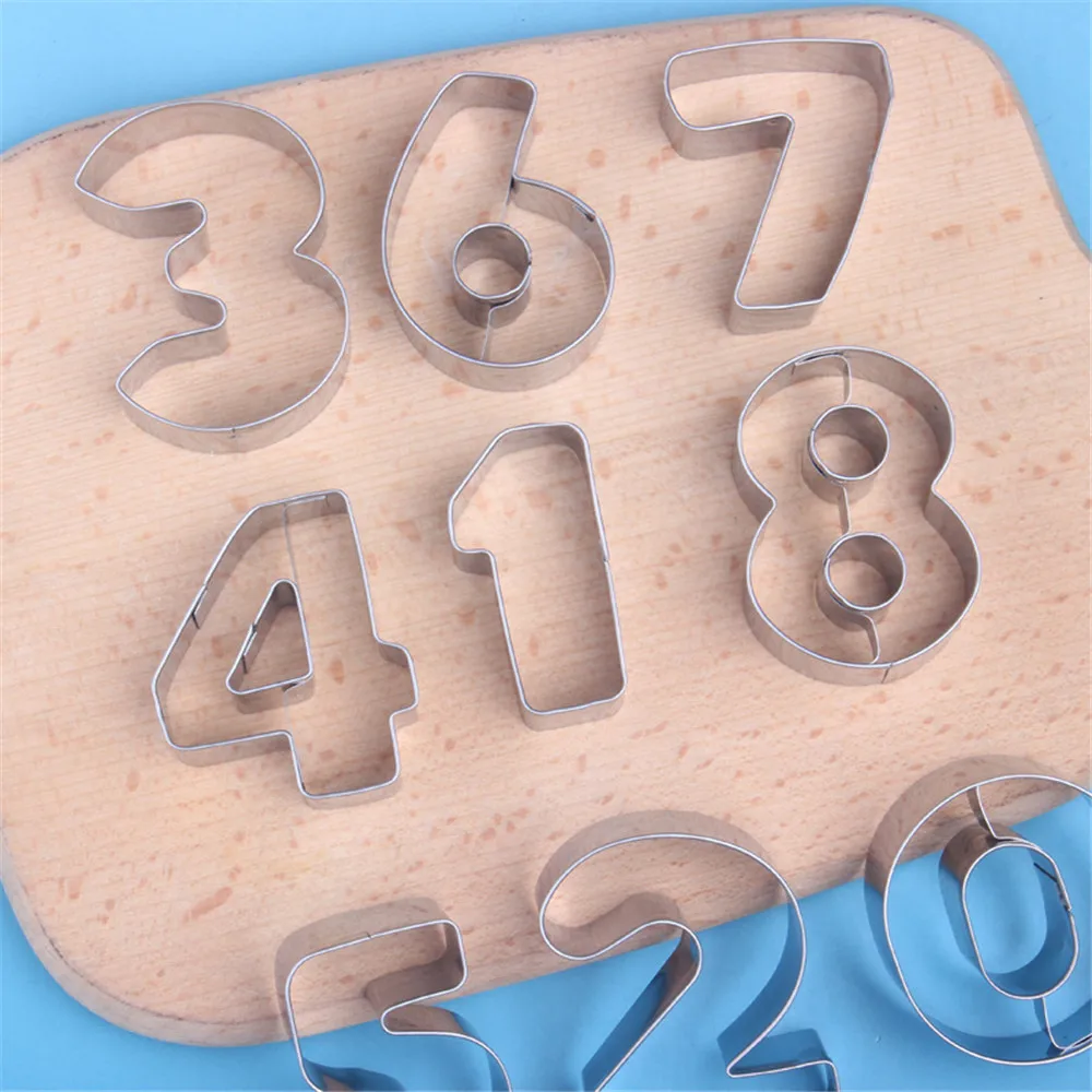 Cookie Cutters Moulds 9PCS/Set Puzzle Numbers 0-9 Arabic Numerals Cute Candy Biscuit Mold DIY Baking Tools Stainless Steel