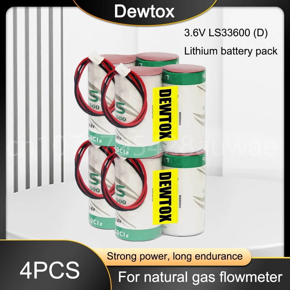 

4PCS Original LS33600 LS 33600 ER34615 Size D 3.6V Lithium Battery Combination Natural Gas Flow Meter Batteries with Plug