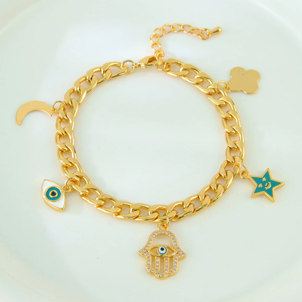 Arabisches Islamisches Glücksarmband 21k Vergoldet Italienische Mode Hip-Hop Charm-Armbänder Dubai Damen Festival Party Schmuck – Detail 5