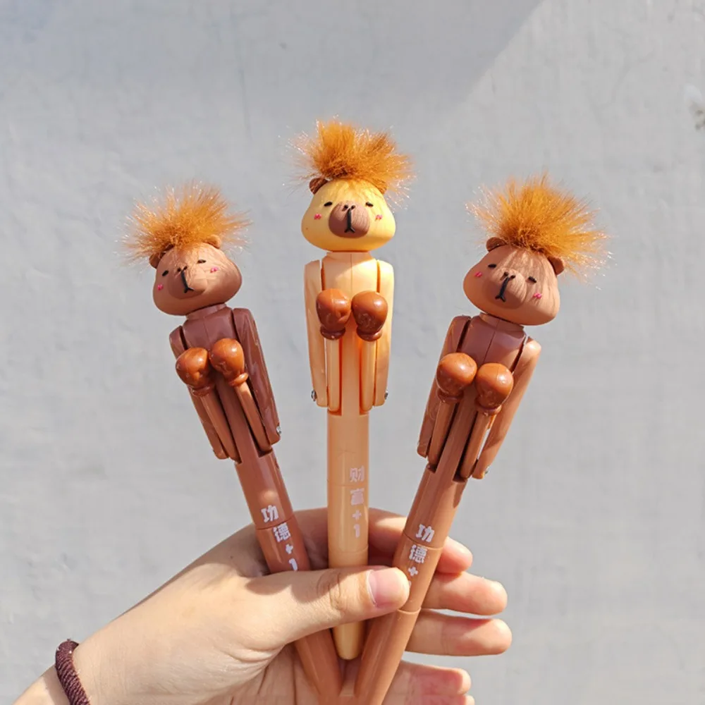 Capybara Hair-fried Boxing Pen Cartoon Creative Interactive Ballpoint Pen Mechanism Frog Writing Boxing School Supplies