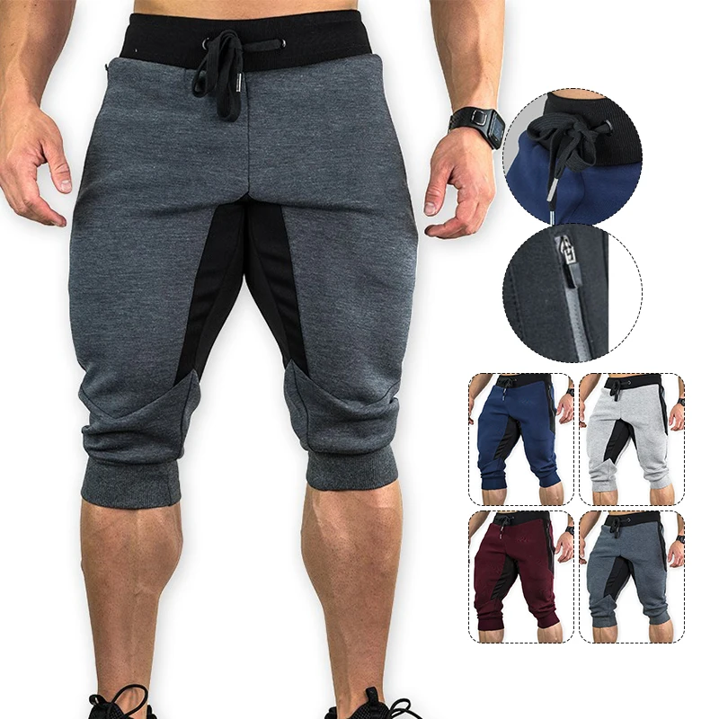 Mens Summer Shorts Running Workout Joggers  3/4 Capri Pants Slim Fit Fitness Drawstring Sweatpants Camping Gym Pants Below Knee