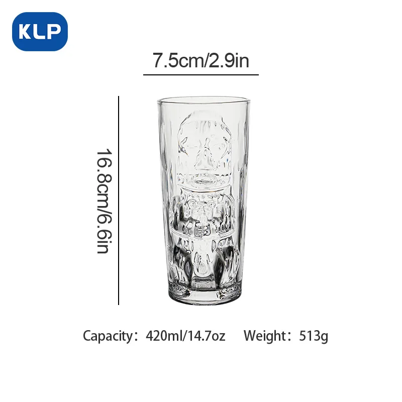 KLP Transparent tiki cups personalized glass big eyes ghost face cups tiki juice cups novelty cocktail glasses