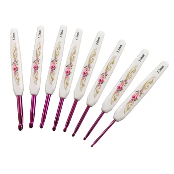 8Pcs Crochet Hooks Vintage Printing Plastic Handle Aluminum Crochet Needles Weave Needles Tool Knitting Weaving Needle Set 1