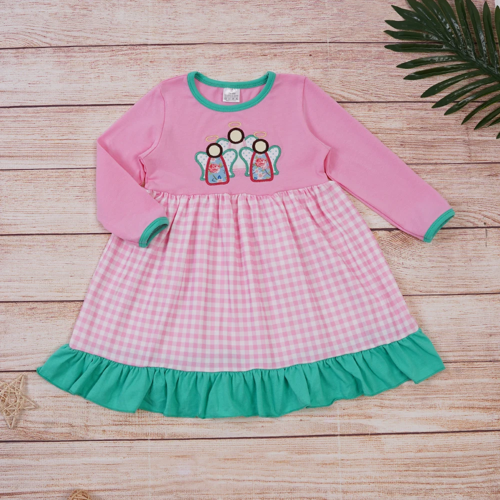 

Children Baby Girls Dress Angel Embroidery One Piece Cotton Clothes Child Costum Sweet Skirt Long Sleeve Outfits For 1-8T Babi