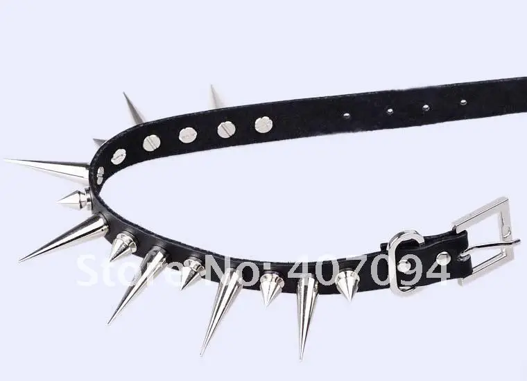 Black Leather Choker Necklace Punk Rock Gothic Torques Fashion Leather Stud Adjustable Spike Buckle Necklace Jewelry