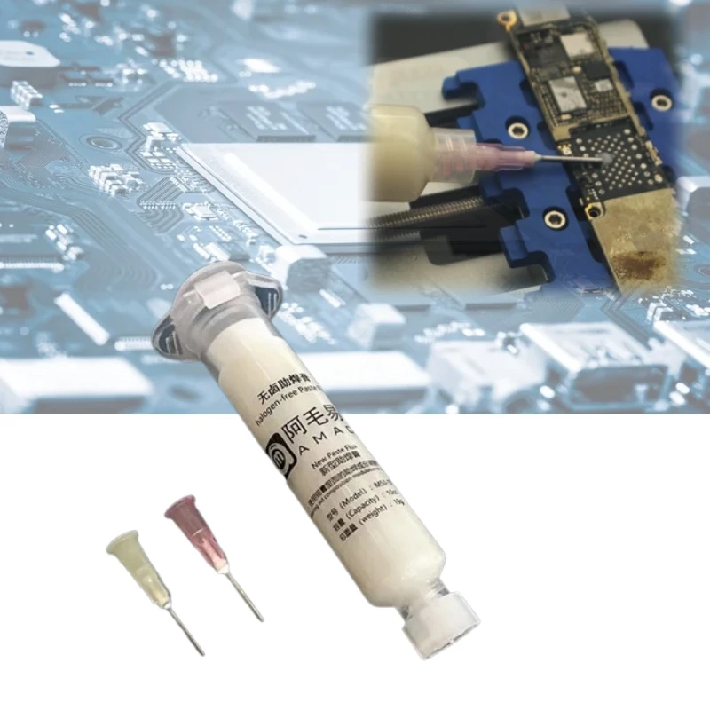 1PCSSolderPasteAMAOEHalogen-FreeWeldingOilFluxforPCBBGAReballingRepairSolderingPastewith2pcsSyringeNeedlesTool