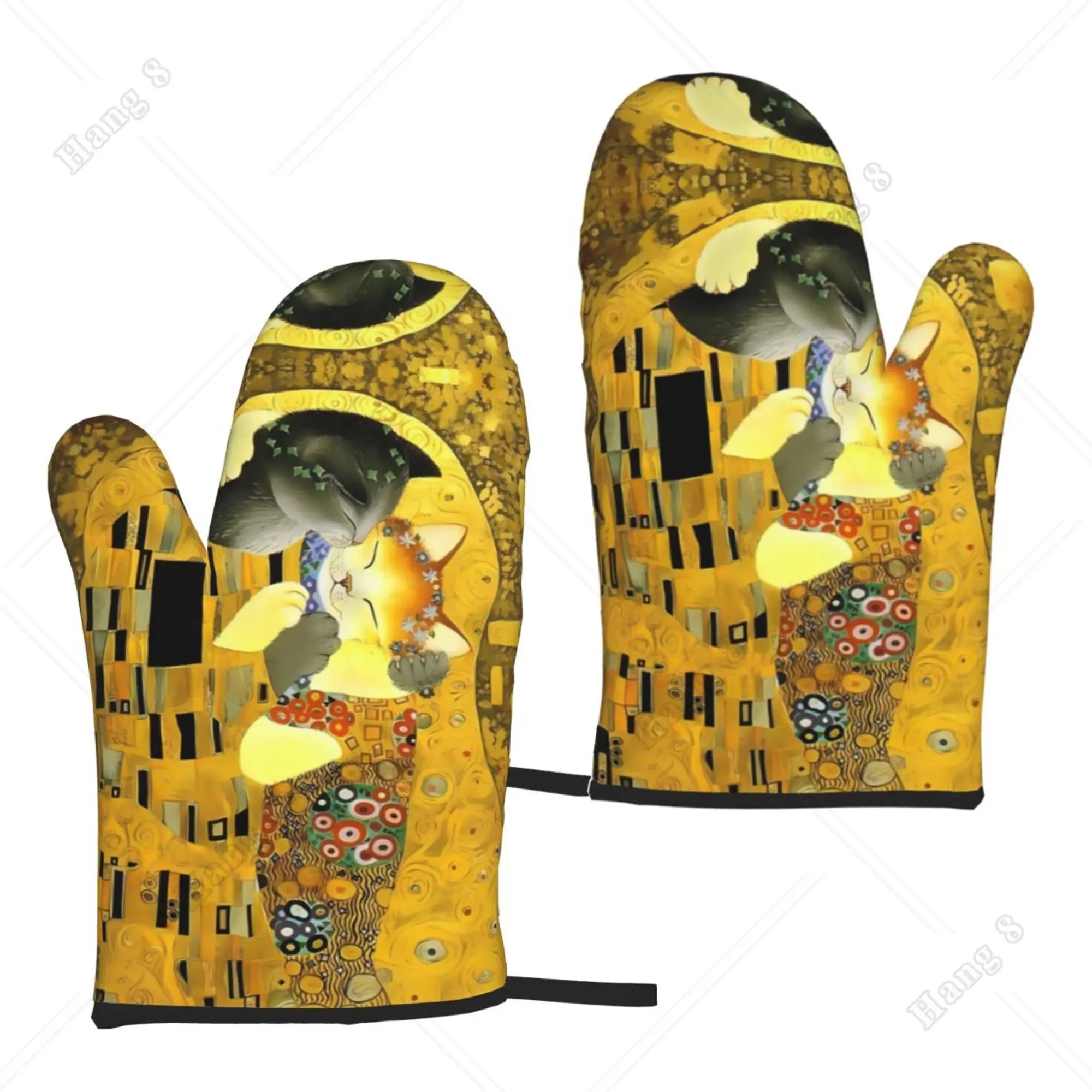 

Kissing Cat Vintage Golden Oven Mitts 2PC Cooking Gloves Heat Resistant Gloves Bbq Gloves for Men Women Heat Resistant