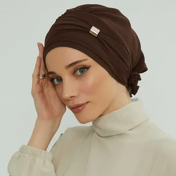 Plain Muslim Instant Turban Hat Inner Hijabs Caps Women Islamic Bandana Bonnet India Hats Female Headwrap Turbante Mujer Flower