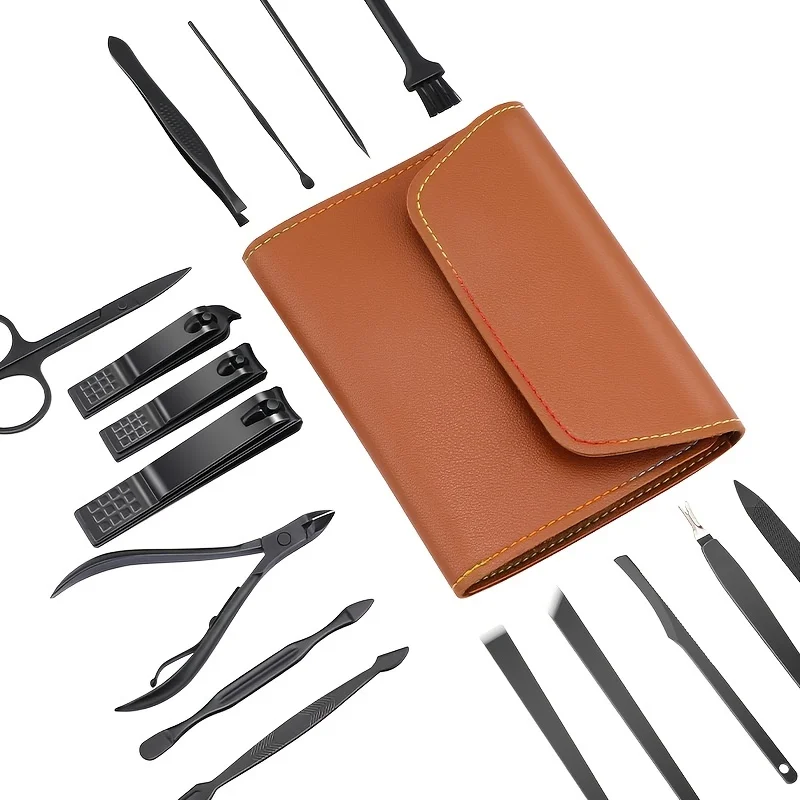 Nail Clippers Set 16PCS Stainless Steel Nail Cutter Folding Bag Manicure Cutter Kits Scissors Makeup Beauty Tool