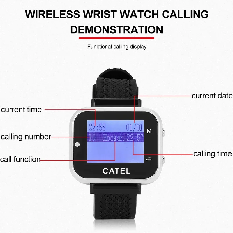 QWICALL 30 Button 4 Watch Pager Wireless Calling System Call Transmitter Paging for Restaurant Cafe Waiter Service Bell Buzzer