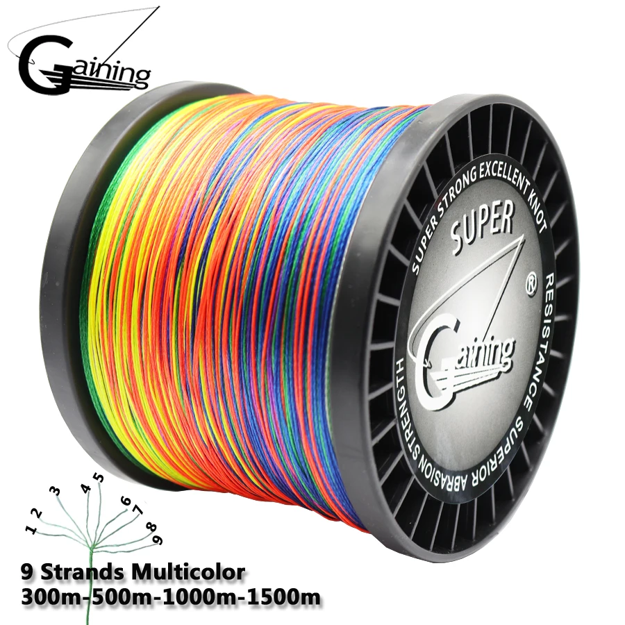 Braided Fishing Line 9 Strands PE Multicolor Fishing Lines Braid 300m 500m 1000m 1500m SUPER Strong x9 Fish Line 20LB200LB