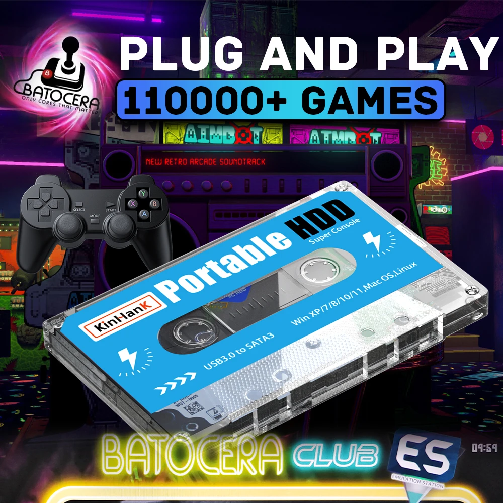 Super Console Batocera 500G External Hard Drive Disks Built in 110000 Retro Games For PS2/PS1