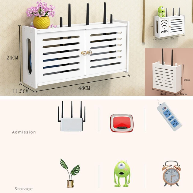 Estante de enrutador WIFI montado en la pared para sala de estar, caja de  almacenamiento creativa, doble blanco, estante de almacenamiento sin  perforaciones, nuevo - AliExpress