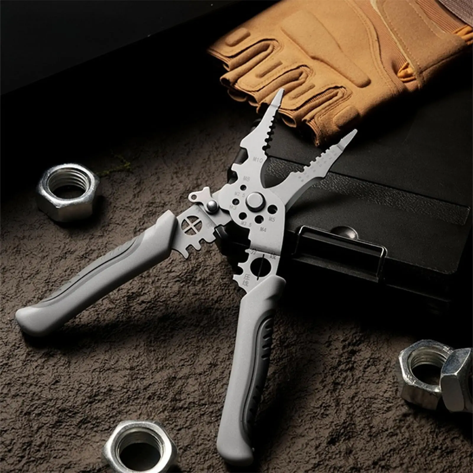 10-in-1 전문 전기기사용 와이어 스트리퍼 플라이어, 헤비 듀티 케이블 절단 및 크림핑 도구, 미끄럼 방지 그립이 있는 스테인리스 스틸