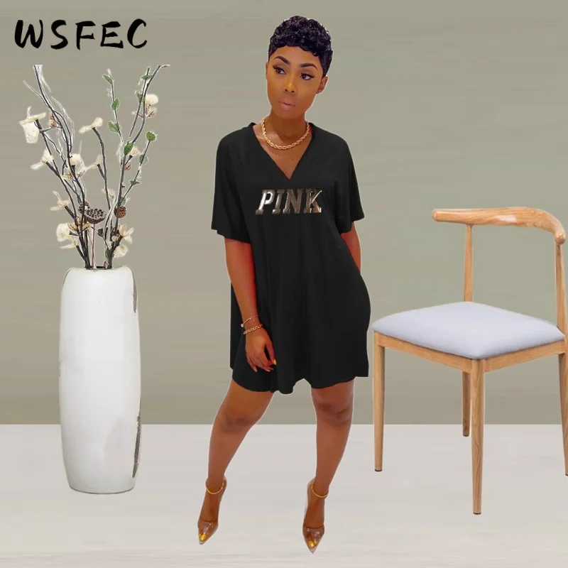 

WSFEC 2023 Summer New Arrival Women's Short Sleeve Loose Casual Two Piece Set Fashion African Sport Female Outfits Dropshipping