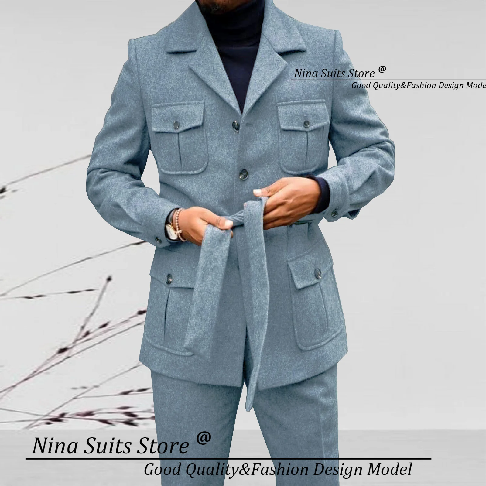 Gwenhwyfar Winter Blazer Pants set Men Party Tuxedos White Grey Tweed Formal Men Suits Made Business Suits with Belt