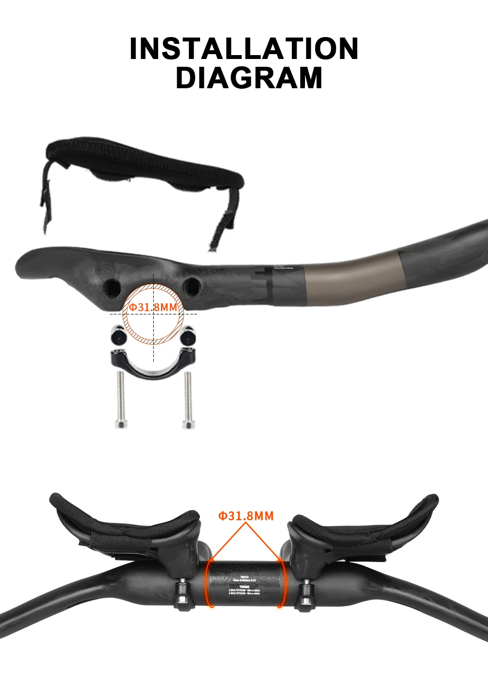 TOSEEK Carbonfaser-Lenker TT Rest Handlebar 31,8 mm Fahrrad TT Rest Relax Lenkerenden für TT Rennrad MTB Fahrradteile Zubehör – Detail 9