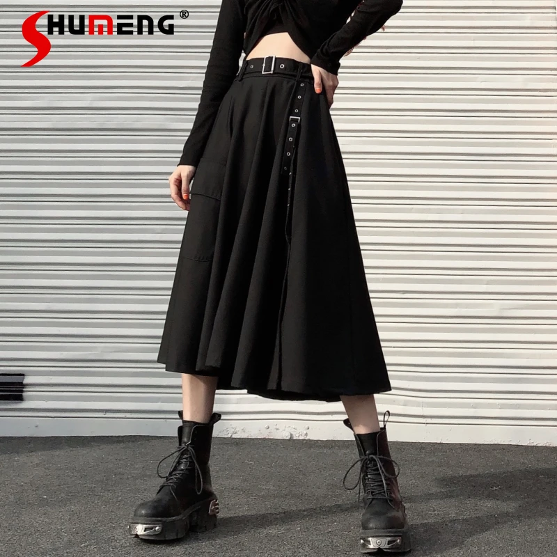 Women's Summer Dark Retro Niche Black Slit Skirt High Waist Slimming Mid-Length A-line Umbrella Skirt Trendy Loose Short Skirts janevini 2020 elegant women white wedding gloves opera length lace short bridal glove appliques beaded fingerless gants dentelle