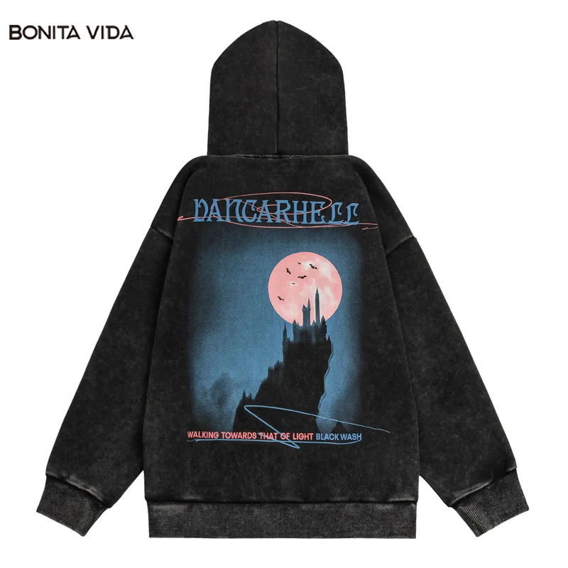

Vintage Fleece Hoodie Streetwear Hip Hop Graphic Letter Print Washed Hooded Sweatshirt 2023 Harajuku Punk Goth Pullover Hoodies