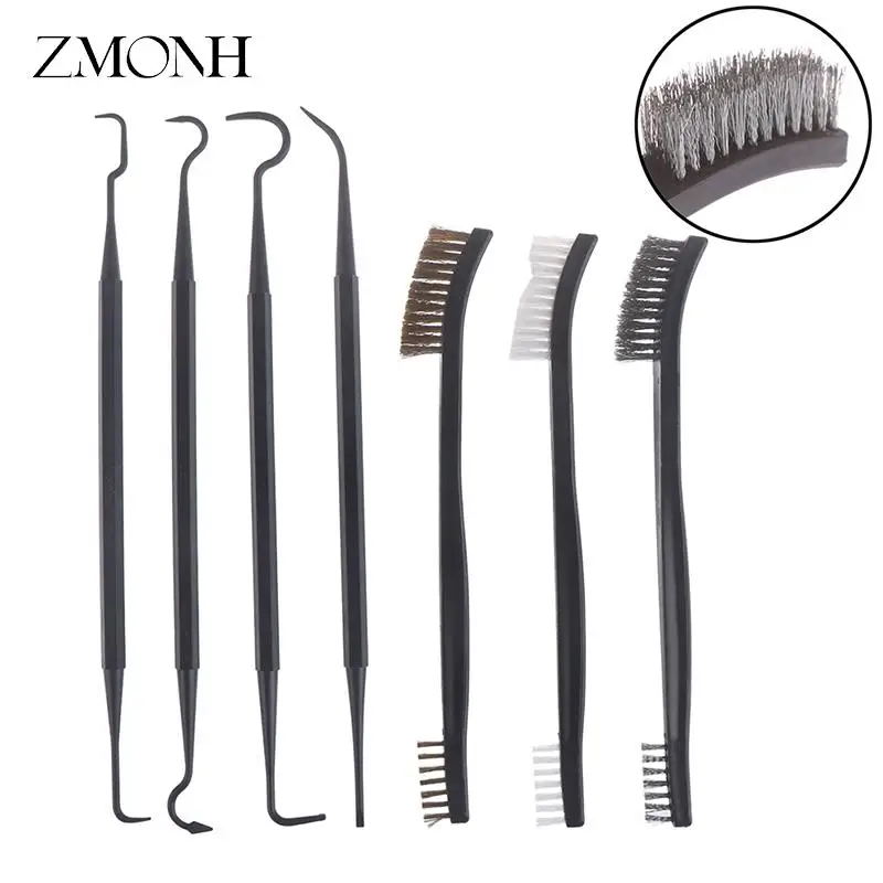 7pcs/Set 3pcs Steel Wire Brush + 4pcs Nylon Pick Set Universal Gun Hunting Cleaning Kit Tactical Rifle Pistol Gun Cleaning Tool