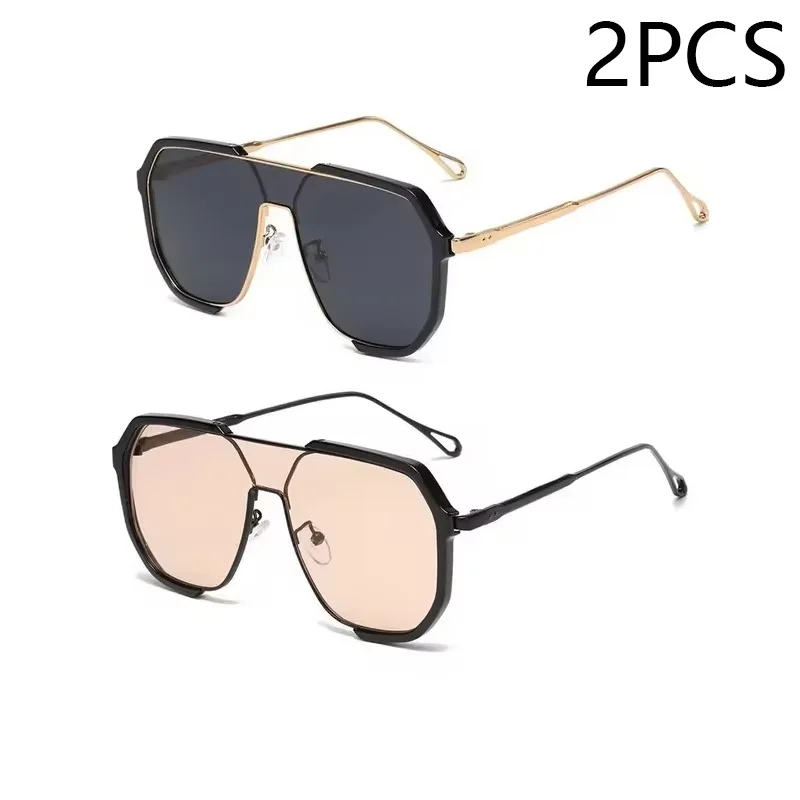 1/2PCS Fashion Large Frame Sunglasses Double Beam Polygonal Sunglasses Trendy Car 31758