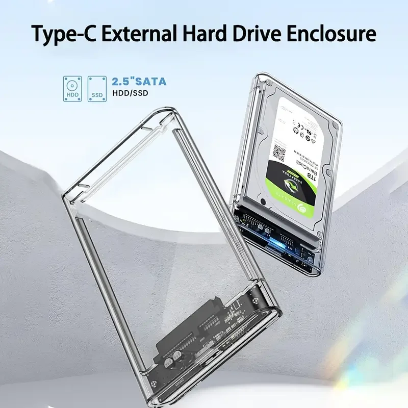 2.5Inch Type-C Mobile Hard Drive Enclosure SATA to USB 3.1 USB C SSD Enclosure 5Gbps Tool-Free Hard Disk Case for Laptop Desktop External Hard Drive Case SSD Enclosure Hard Drive Enclosure
