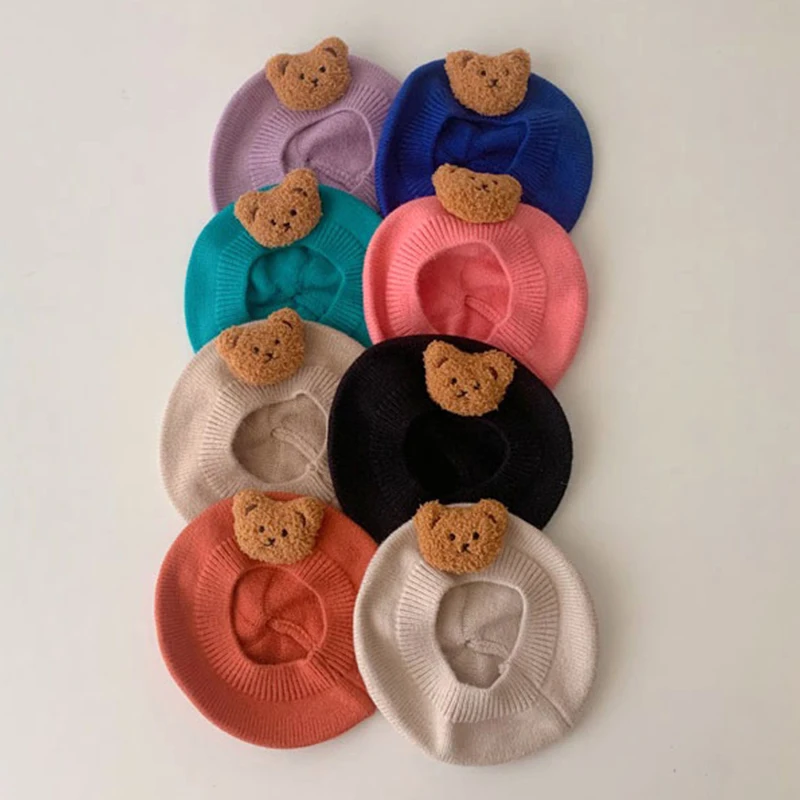 

Newborn Baby Beanie Hat Autumn Winter Solid Color Nipple Cap Kids Girls Painter Beret Hat Toddler Knitted Baby Bunny Hat Kids