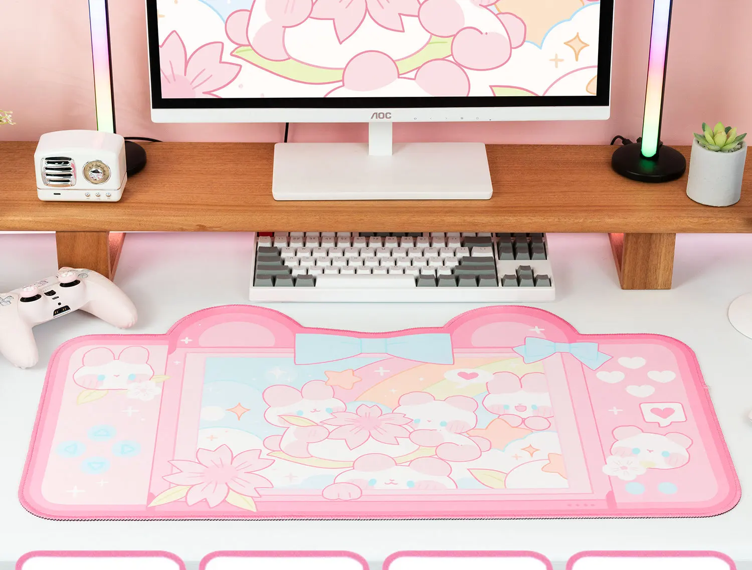 Tapis de souris rose personnalisable Tapis de bureau de jeu pastel kawaii  mignon Tapis de souris XXL, cadeau parfait pour les joueurs 16 x 35 -   France