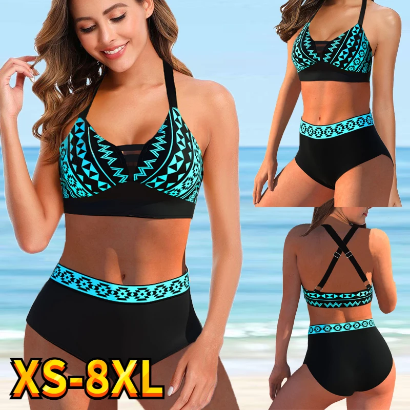 

2022 Women Sexy Swimsuit High Waist Bikini Set Two Pieces Tankinis Female Summer Swimwear Bathing Suit Beachwear 8XL