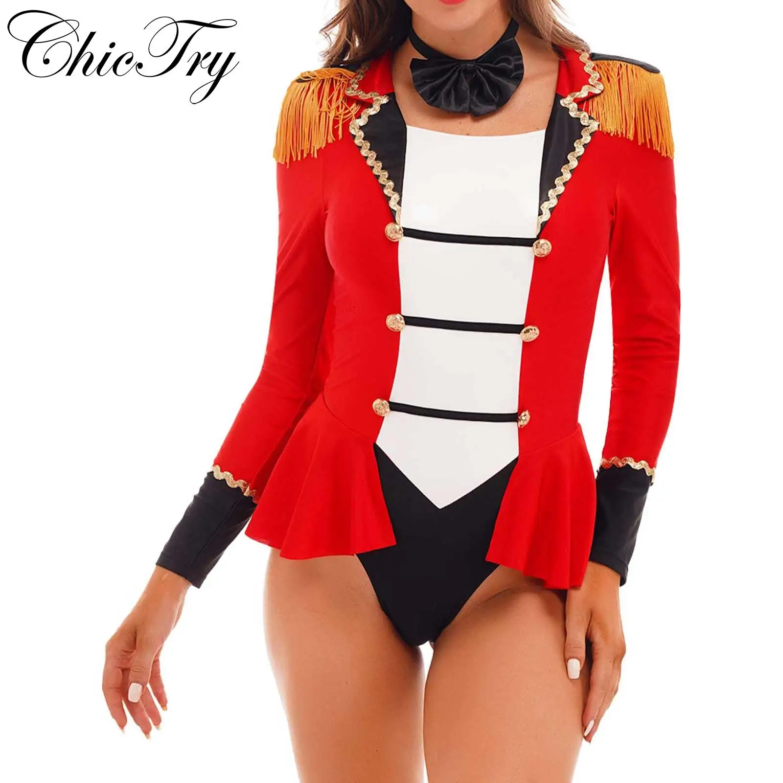 

Women's Circus Ringmaster Costume Halloween Cosplay Party Bodysuit Carnival Prom Roleplay Dress Up Clothes for Stage Performance