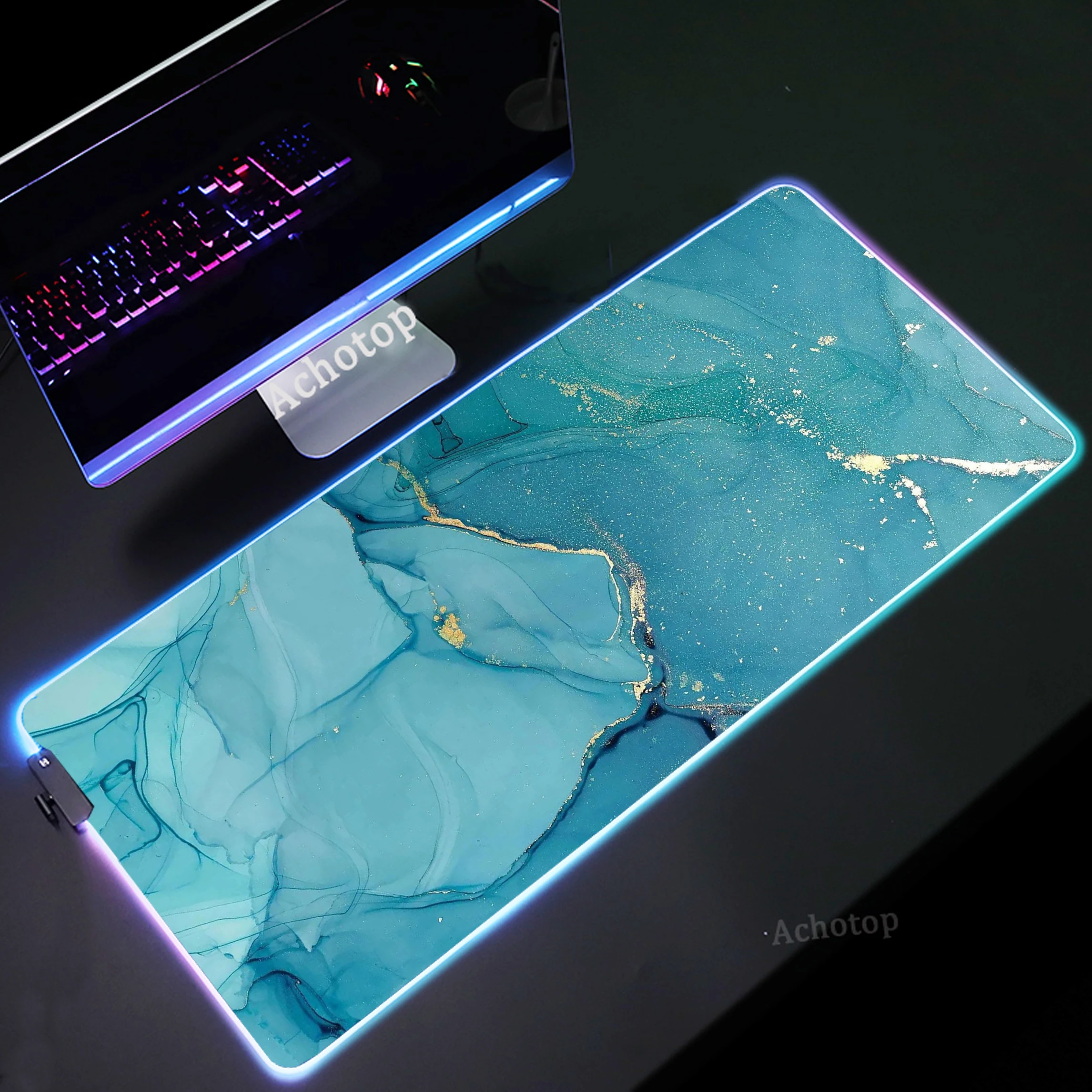 

Marble RGB Gaming Mousepad XXL Large LED Luminous Mouse Pad Rubber Keyboards Pads Big Backlight Deskmat Locking Edge Mouse Mat