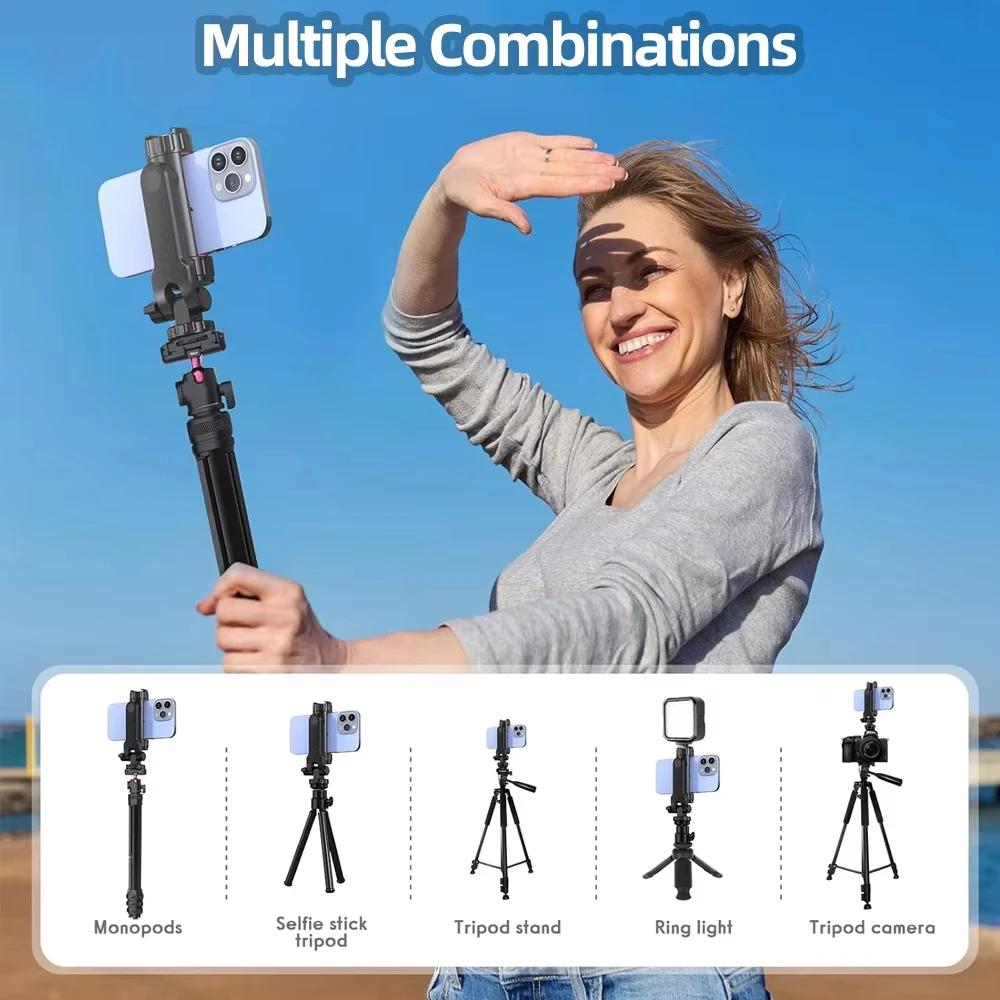 Universal 360° Swivel Phone Tripod Stand with Dual Cold Shoe Holders