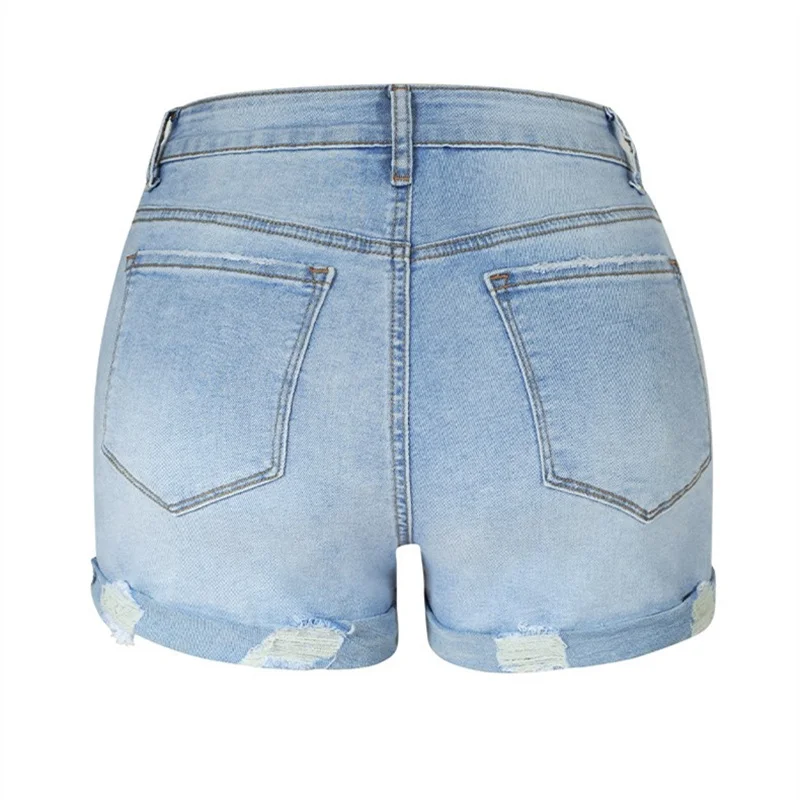 2023 Summer Broken Holes Skinny Denim Shorts Female Casual Trend Streetwear Women's Mid Waist Three Quarter Pants Stretch Jeans
