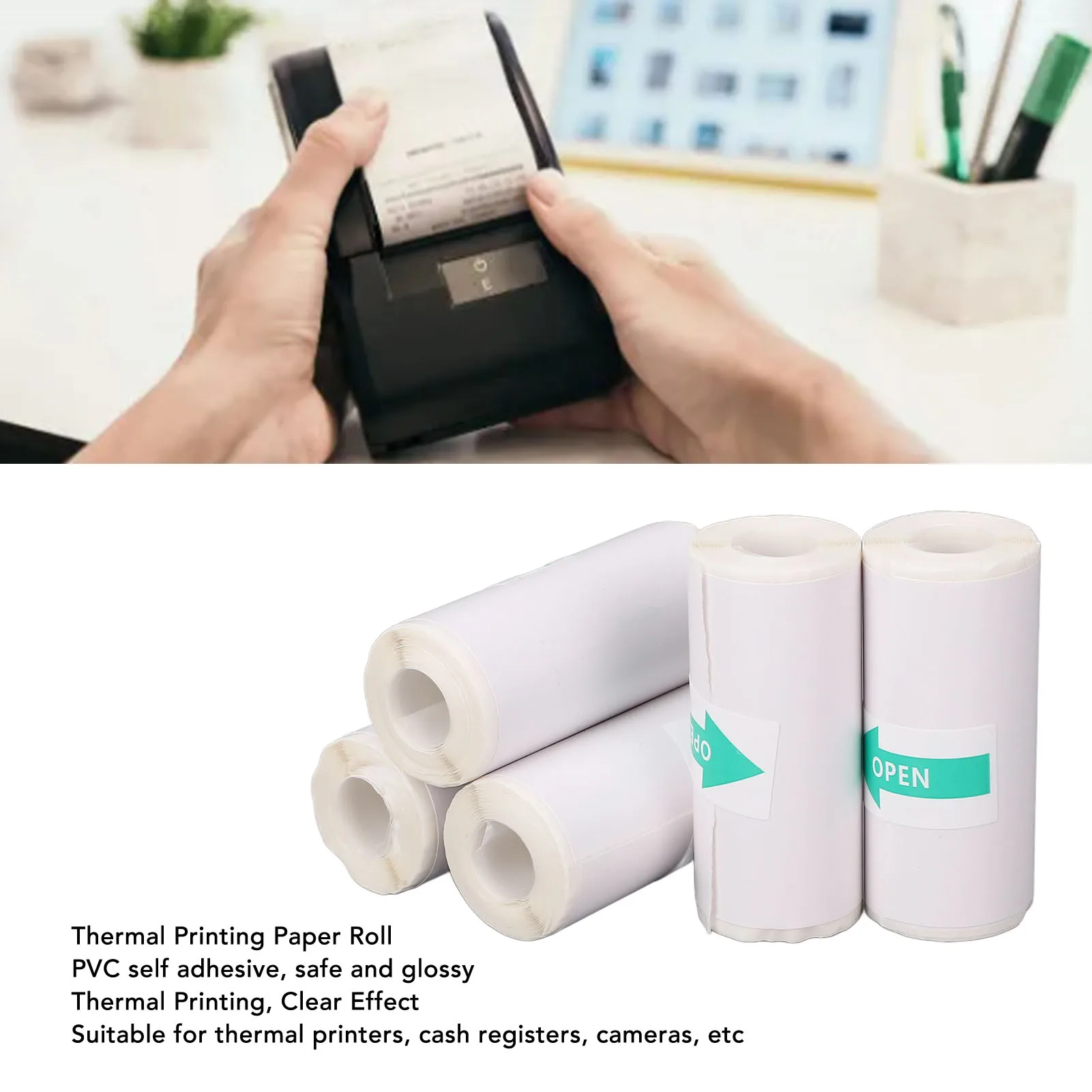10 롤 열전사 인쇄 용지 57x25mm 휴대용 프린터 카메라 라벨 기계용 PVC 자체 접착 열전사 스티커