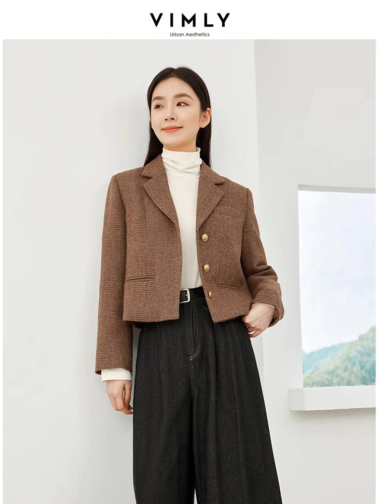 Vimly Winter Thick Warm Cropped Quilted Jacket Lapel Single Breasted Straight Tailored Coat 2023 New Women's Outerwear M3935 exquisite beads diamonds women suits 2 pieces formal one button blazer pants sheer lapel plus size tailored mother of the bride