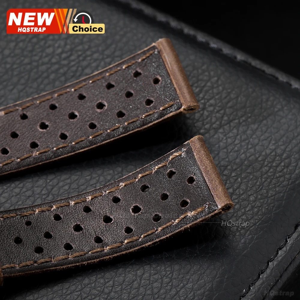 Vintage Dark Brown Genuine Cowhide Leather Watch Strap - Breathable Wristband