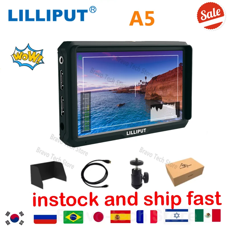 Lilliput A5 5" IPS 4K HDMI-compatible Camera Monitor for DSLR or Mirrorless Camera, Camera-top Field Video Monitor