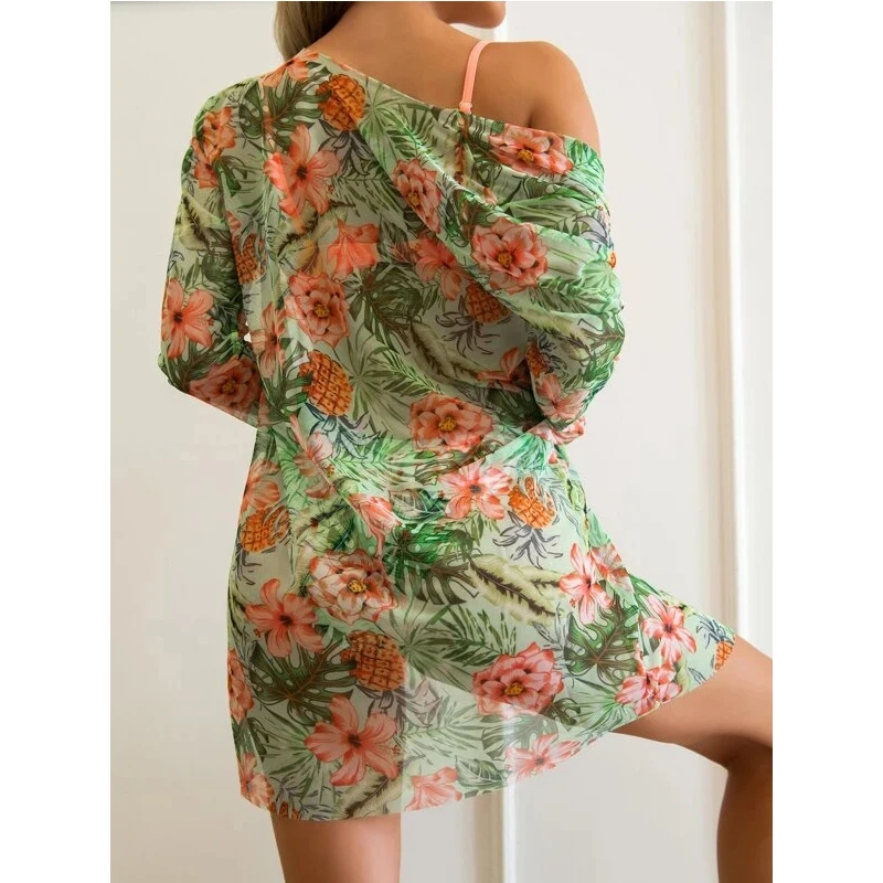Summer 2024 Print Push Up One Piece Swimsuit With Beach Skirt V Neck Swimwear Women Beachwear Bathing Suit Vintage Monokini