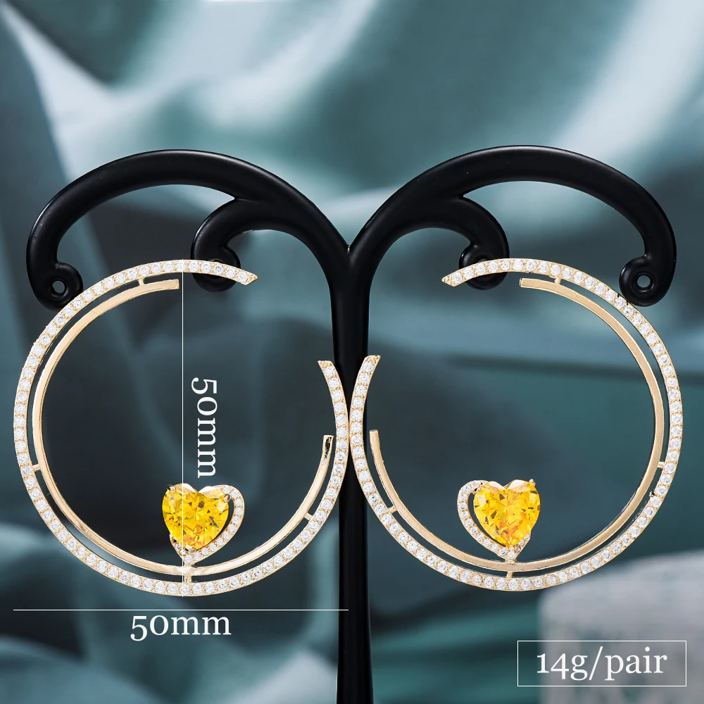 Siscathy 2022 Fashion Trend Cubic Zirconia Heart Round Hoop Earring For Women Dubai Pendant Earring Party Jewelry Accessories