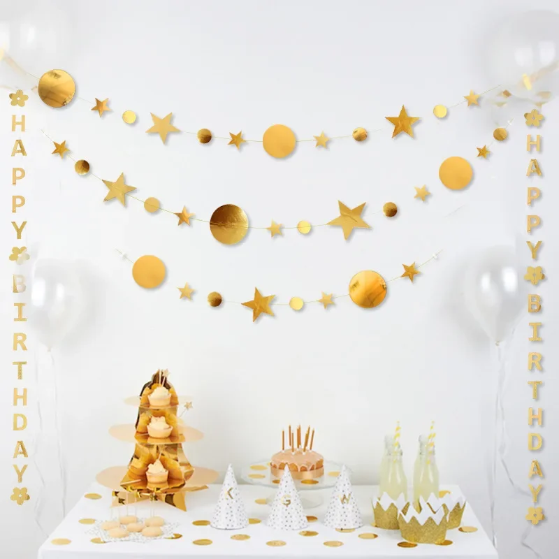 

Gold Silver Star Circle Party Decoration Paper Garlands 4m Wedding Screen Decor Birthday Party Supplies Girls bedroom decor
