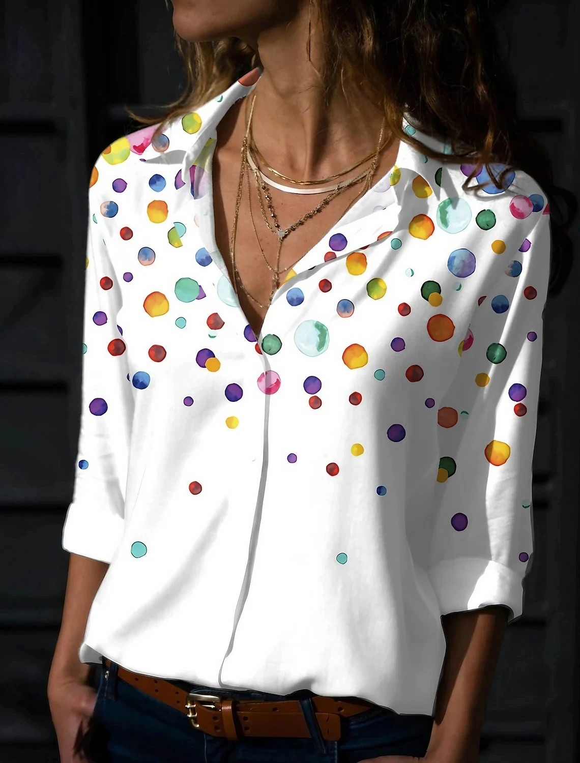 2024 Spring Women's 3D Cat Flower Print Lapel Long Sleeve Shirt Casual Women's Fashion Harajuku T-Shirt for Women