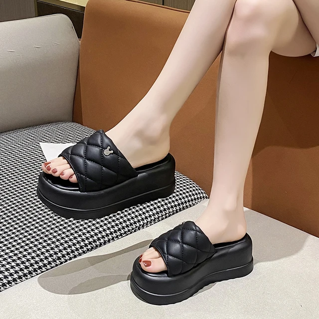 Summer Women Slippers Flip-Flops Ladies Beach Shoes Leather Wedge Heels  Shoes New Woman High Platform Slippers Outside Sandals - AliExpress