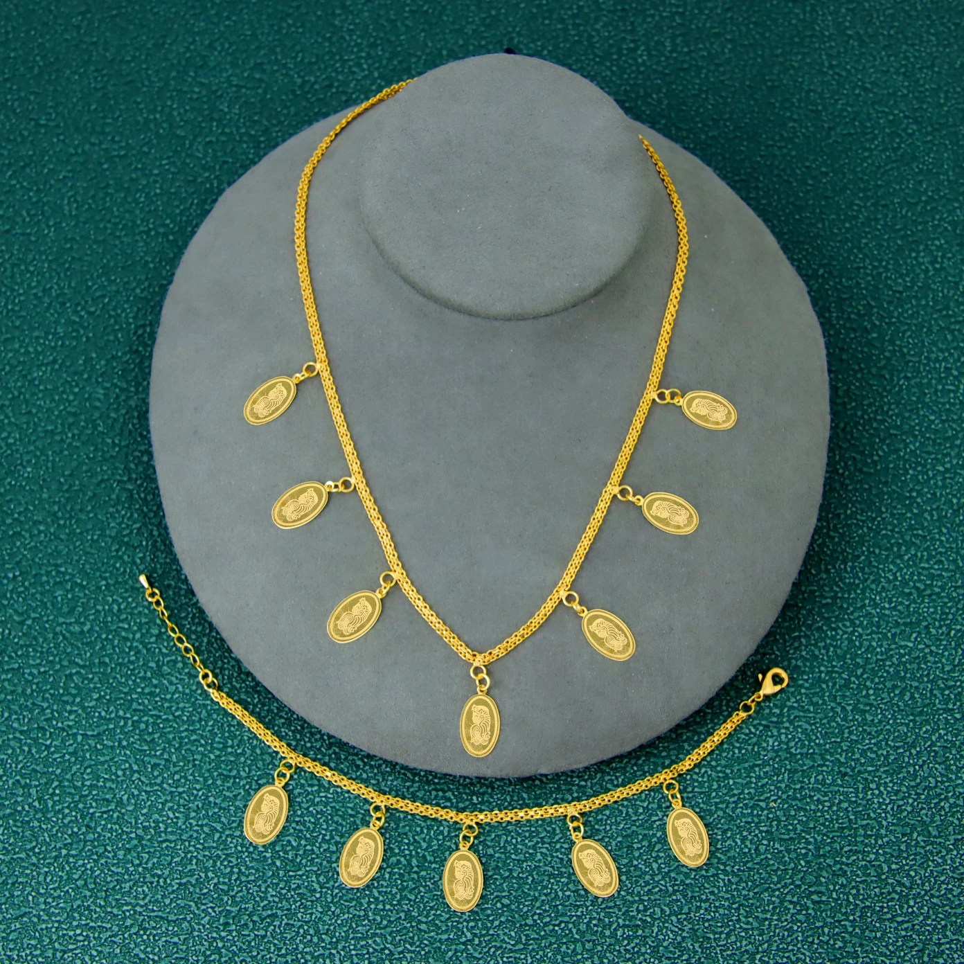 Arabischer Braut-Hochzeitsschmuck, 21 Karat vergoldet, türkische Münzen, Halskette, Armband-Set, Nigeria, Damen-Vintage-Party-Schmuck – Detail 12