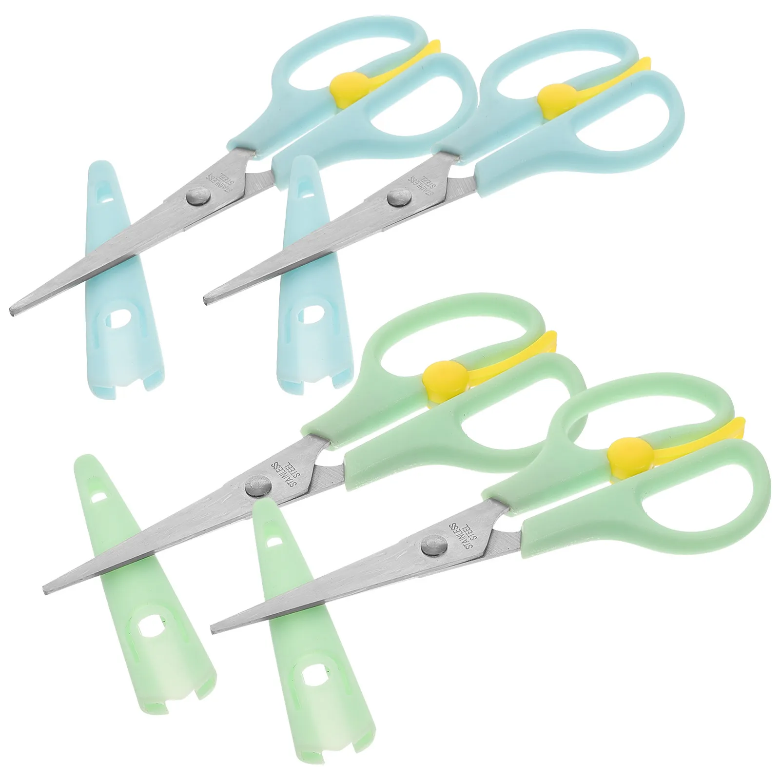 4Pcs 어린이 안전 가위 프리미엄 스테인레스 스틸 플라스틱 손잡이 3-5세 어린이를 위한 소형 경량 학생 공예 제작