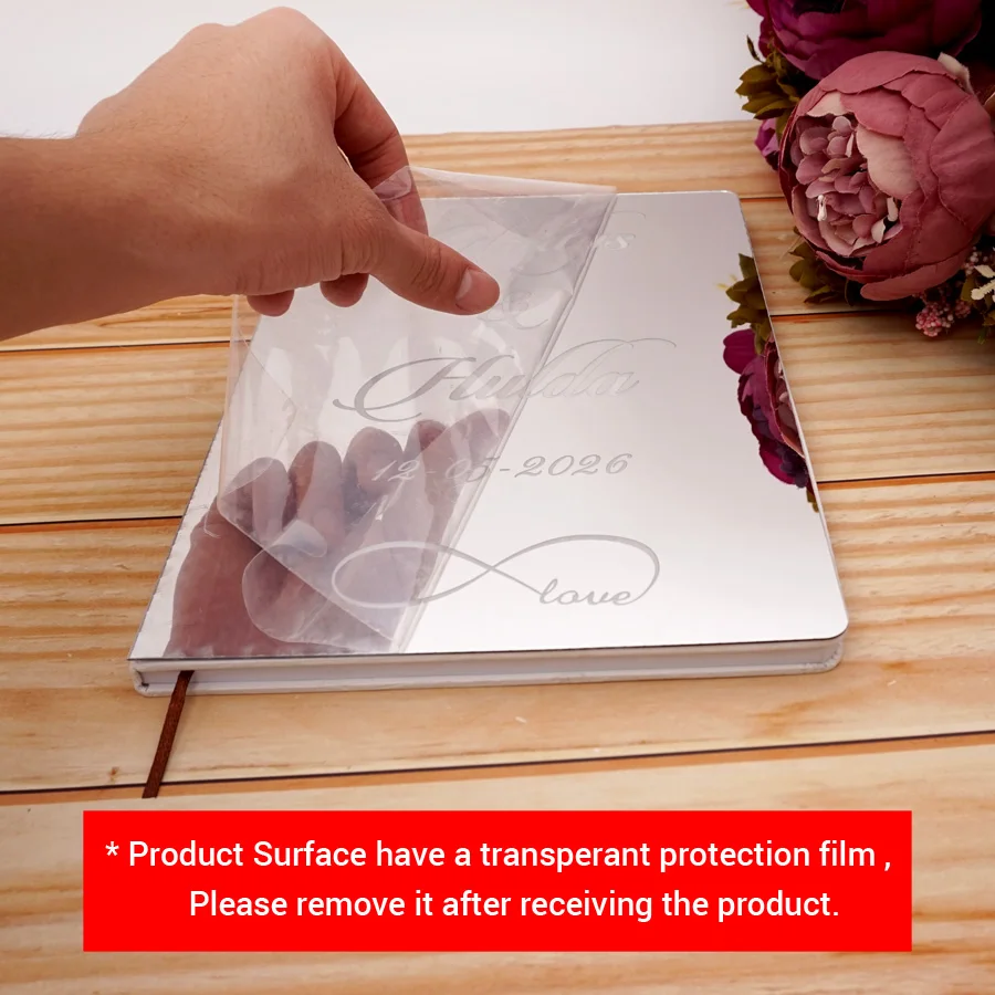 Acrylic Mirror Cover Wedding Guest Book Personalized Infinity Symbol Style Engraved Signature Guestbook Wedding Guest Book