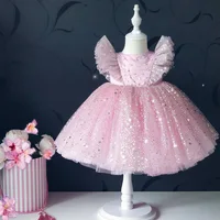 Robes d'été pour enfants, robe de princesse à paillettes étoiles, robe de mariée en maille bouffante pour petites filles, robe de soirée de luxe, vêtements pour bébés de 1 à 5 ans 4