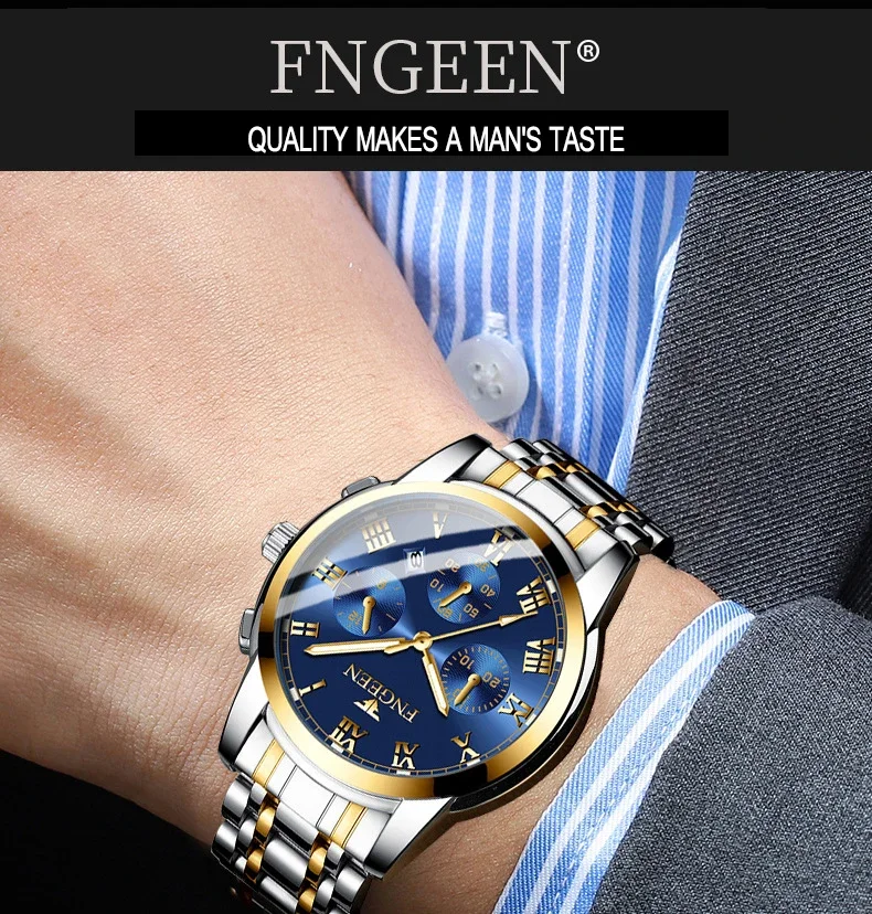 BINBOND Elegant Quartz Couple Watches Set - Stylish Waterproof Stainless Steel Valentine's Gift