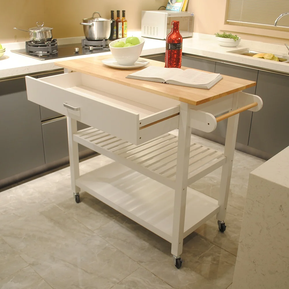 

Kitchen Island Kitchen Cart Mobile Kitchen Island with Two Lockable Wheels and Drawer Simple Design Display Foods and Utensil