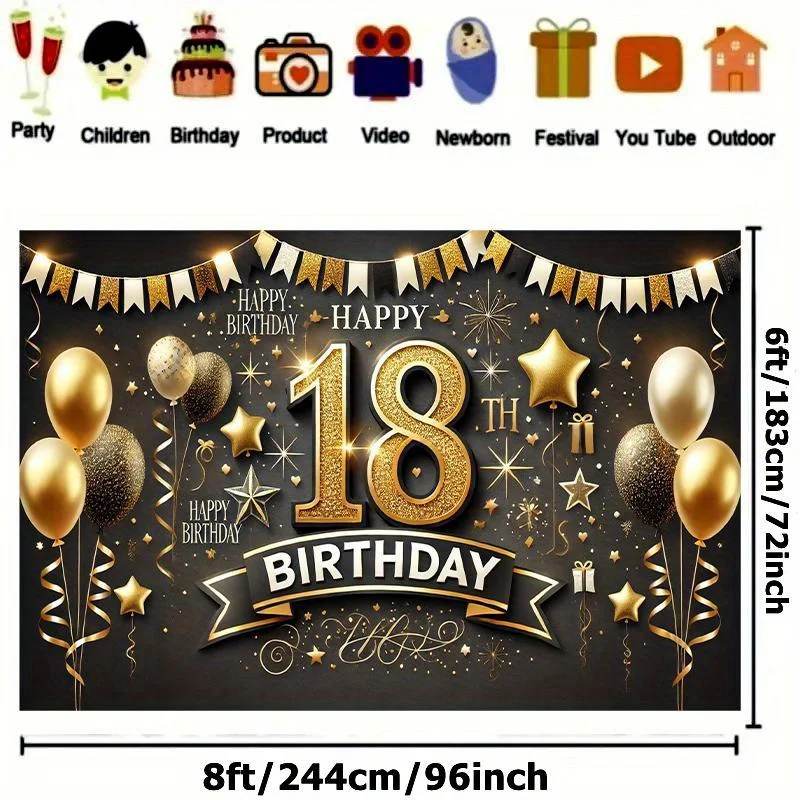 Banner zum 18. Geburtstag – luxuriöser bunter Hintergrund – multifunktionale Dekoration für Feiern im Innen- und Außenbereich – Detail 3